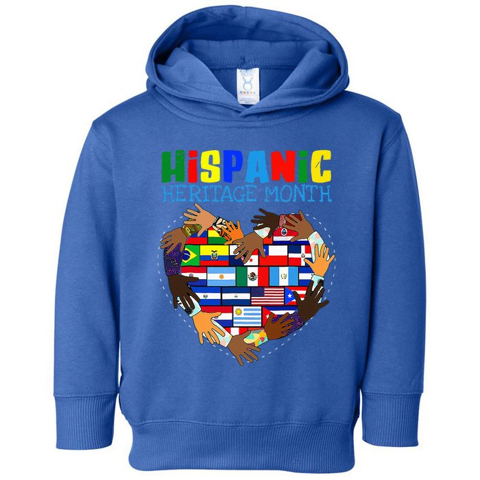 Hispanic Heritage Month All Countries Flag Heart Hands Toddler Hoodie