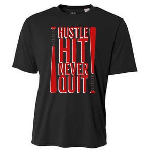 Hustle Hit Never Quit Baseball Saying Practice Workout Fan Cooling Performance Crew T-Shirt