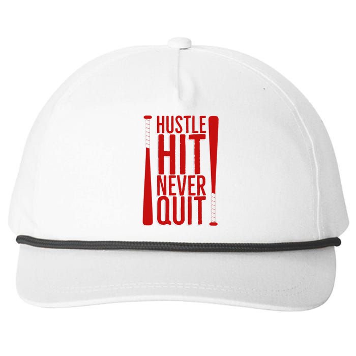 Hustle Hit Never Quit Baseball Saying Practice Workout Fan Snapback Five-Panel Rope Hat