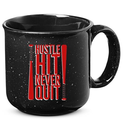 Hustle Hit Never Quit Baseball Saying Practice Workout Fan 15oz Campfire Ceramic Mug