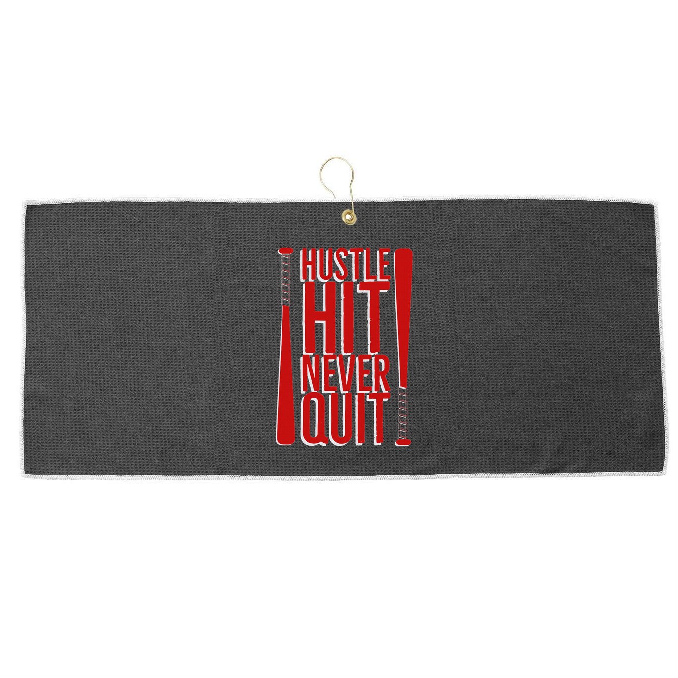 Hustle Hit Never Quit Baseball Saying Practice Workout Fan Large Microfiber Waffle Golf Towel