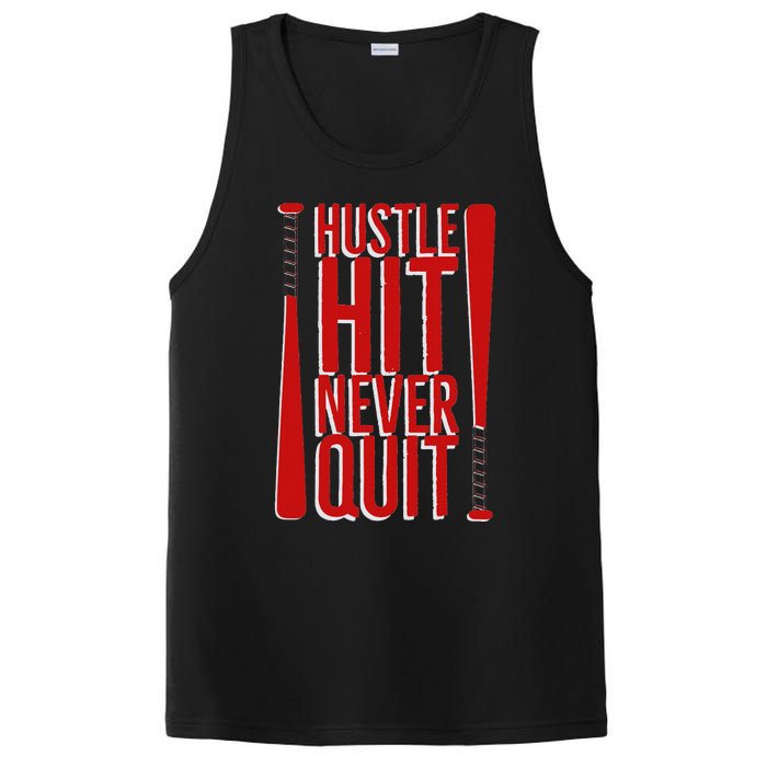 Hustle Hit Never Quit Baseball Saying Practice Workout Fan PosiCharge Competitor Tank