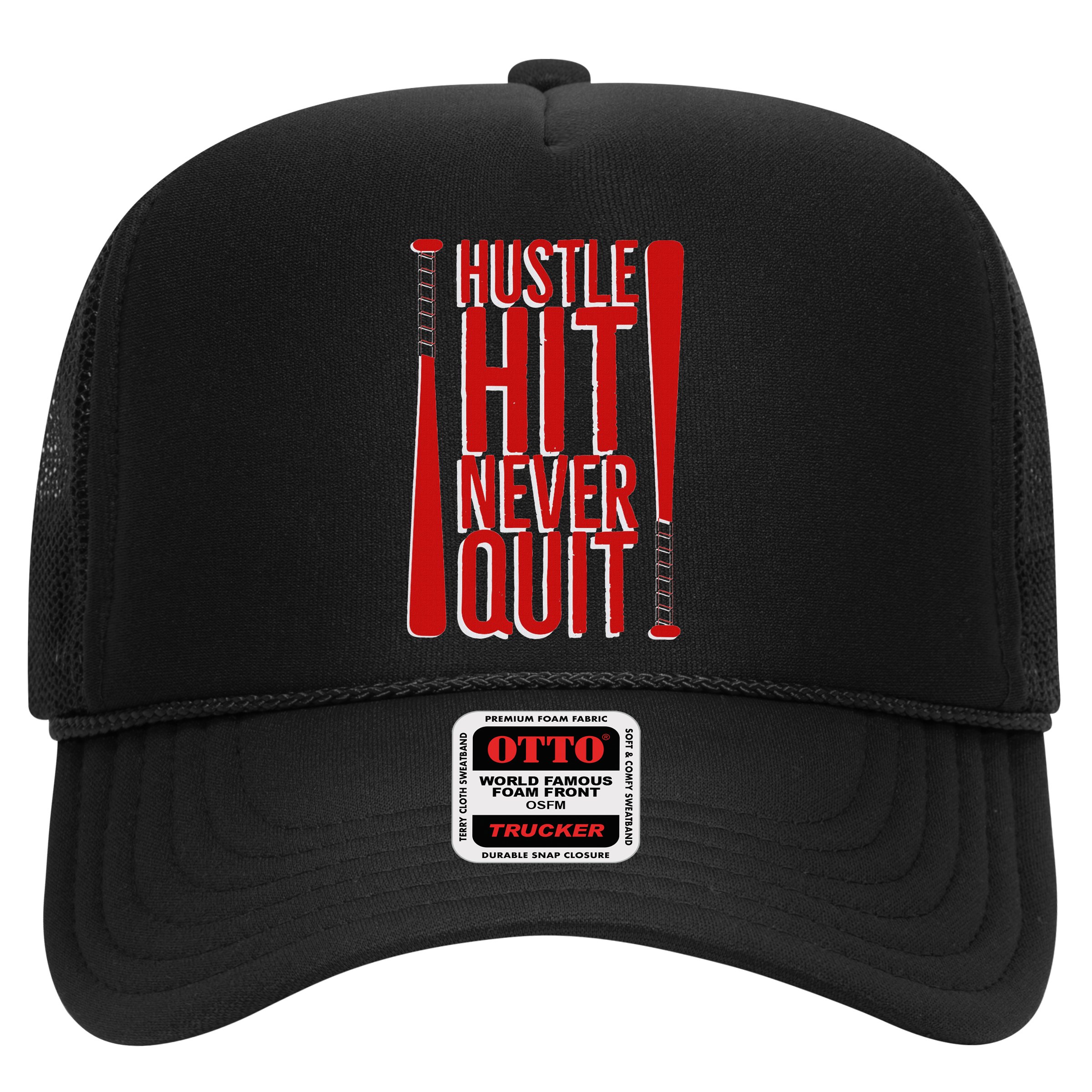 Hustle Hit Never Quit Baseball Saying Practice Workout Fan Hat