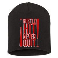 Hustle Hit Never Quit Baseball Saying Practice Workout Fan Short Acrylic Beanie