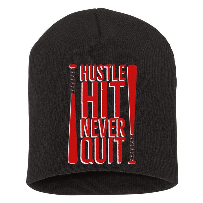 Hustle Hit Never Quit Baseball Saying Practice Workout Fan Short Acrylic Beanie