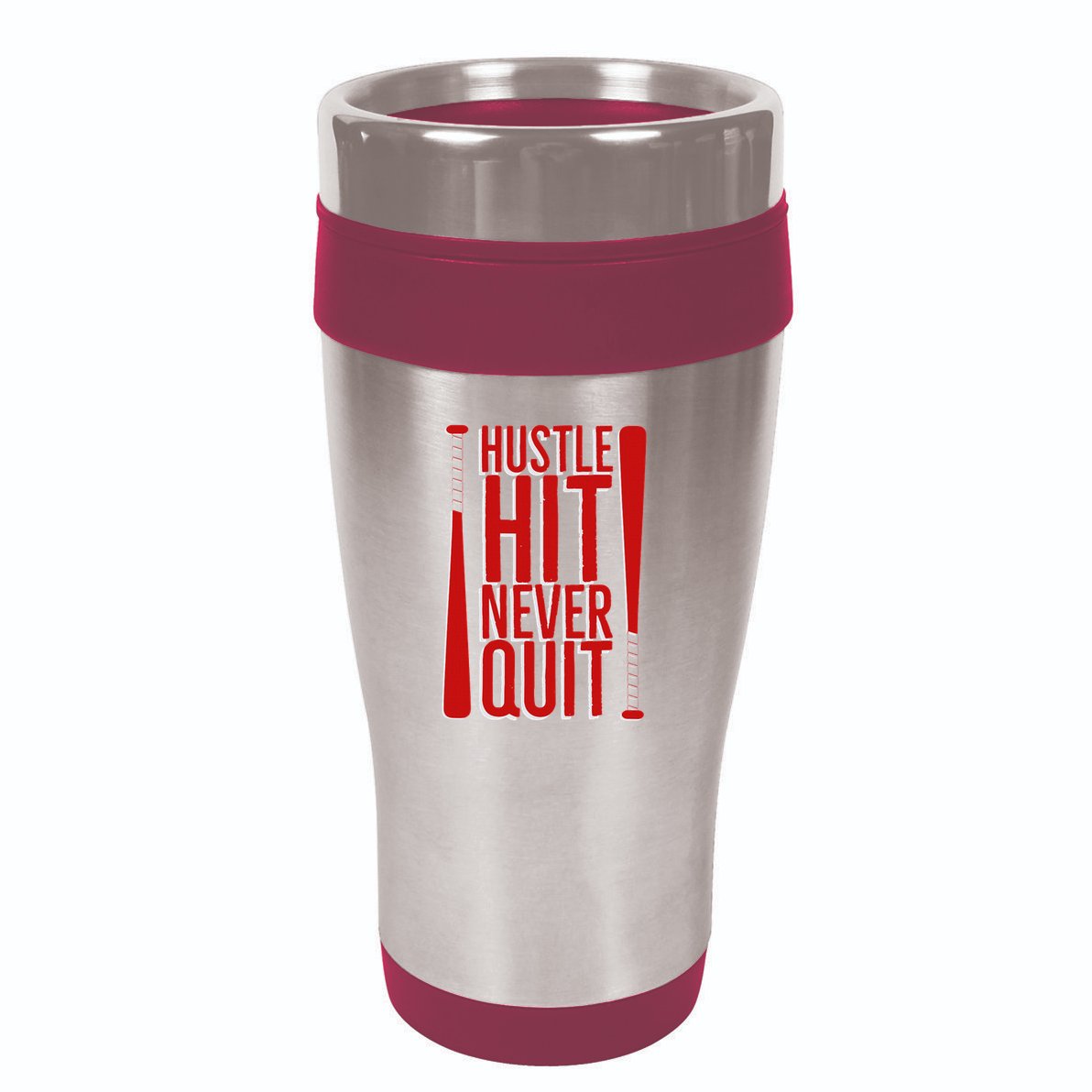 Hustle Hit Never Quit Baseball Saying Practice Workout Fan 16oz Travel Tumbler