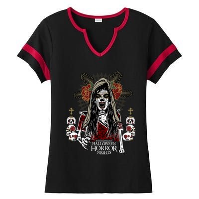 Halloween Horror Nights Day Of The Dead Dia De Los Muertos Ladies Halftime Notch Neck Tee