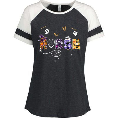 Happy Halloween Nurse Spooky Bats Boo Nightmare Enza Ladies Jersey Colorblock Tee