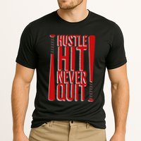 Hustle Hit Never Quit Baseball Saying Practice Workout Fan Cooling Performance Crew T-Shirt