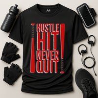Hustle Hit Never Quit Baseball Saying Practice Workout Fan Cooling Performance Crew T-Shirt