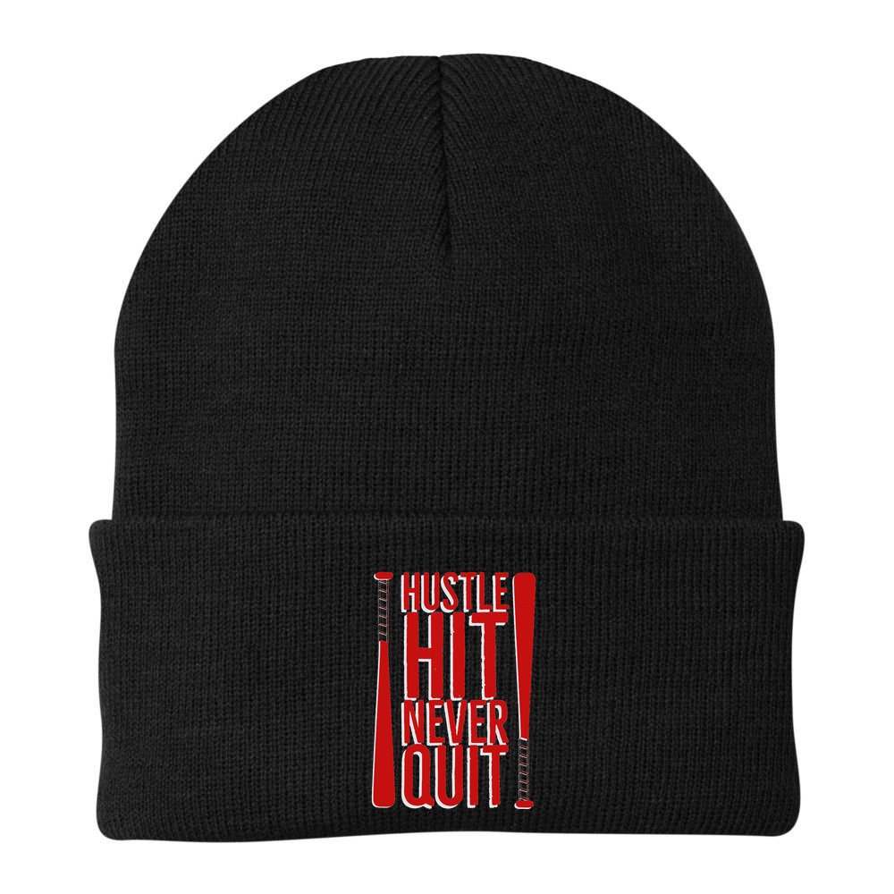 Hustle Hit Never Quit Baseball Saying Practice Workout Fan Beanie