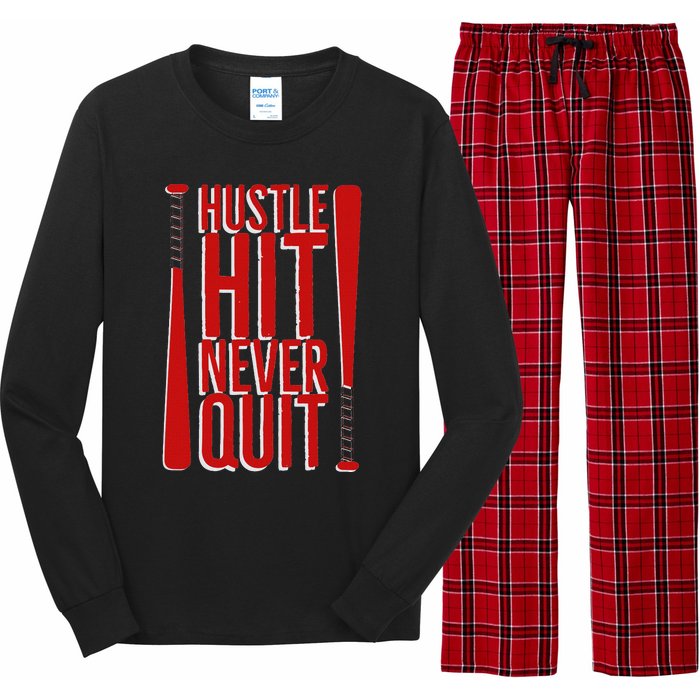 Hustle Hit Never Quit Baseball Saying Practice Workout Fan Long Sleeve Pajama Set