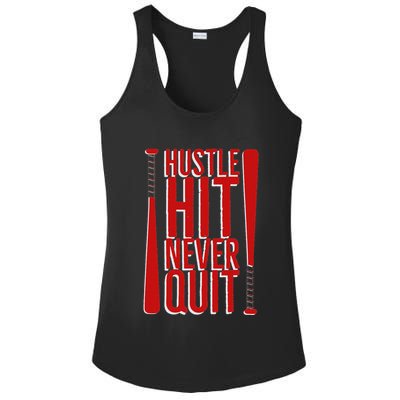 Hustle Hit Never Quit Baseball Saying Practice Workout Fan Ladies PosiCharge Competitor Racerback Tank