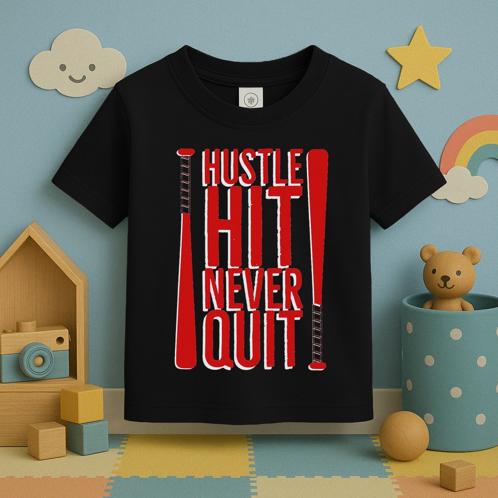 Hustle Hit Never Quit Baseball Saying Practice Workout Fan Toddler T-Shirt