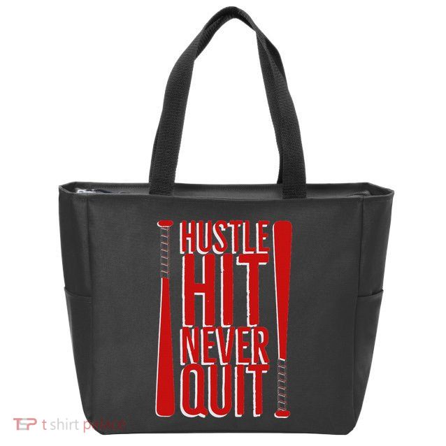 Hustle Hit Never Quit Baseball Saying Practice Workout Fan Zip Tote Bag