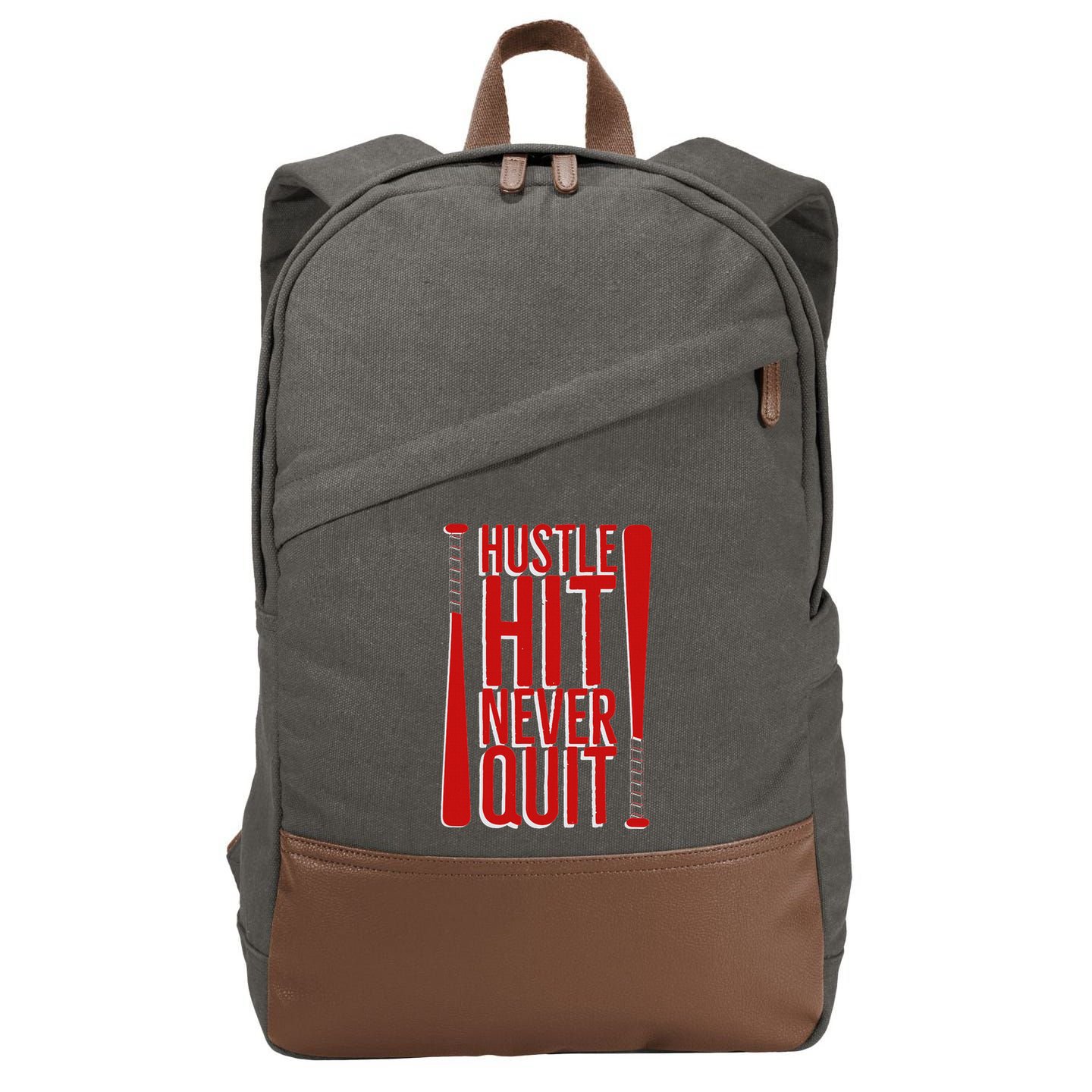 Hustle Hit Never Quit Baseball Saying Practice Workout Fan Cotton Canvas Backpack