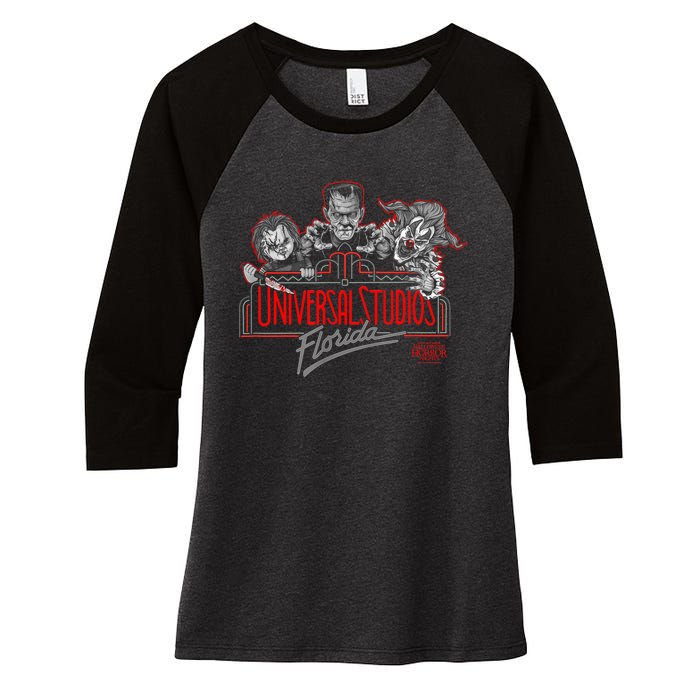 Halloween Horror Nights HHN Florida Marquee Women's Tri-Blend 3/4-Sleeve Raglan Shirt