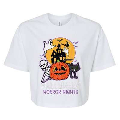 Halloween Horror Nights Retro Movie Poster Spooky Skeleton Bella+Canvas Jersey Crop Tee