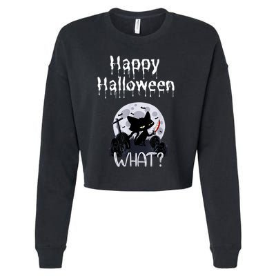 Happy Halloween Night With Black Cat Cropped Pullover Crew