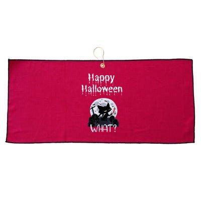 Happy Halloween Night With Black Cat Large Microfiber Waffle Golf Towel