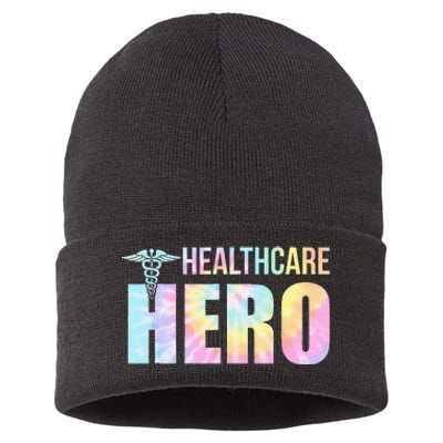 Healthcare Hero Nurse Doctor Frontline Essential Wor Tie Dye Sustainable Knit Beanie