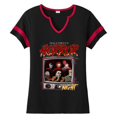 Halloween Horror Nights Movie Characters Halloween Scary Movies= Ladies Halftime Notch Neck Tee