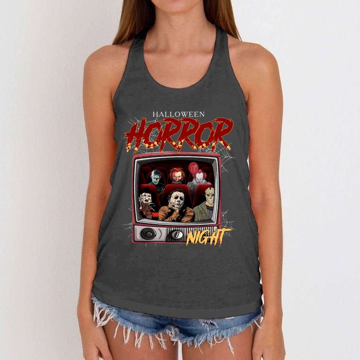 Halloween Horror Nights Movie Characters Halloween Scary Movies= Women's Knotted Racerback Tank