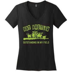 Hay Hustler Outstanding In My Field Women's V-Neck T-Shirt