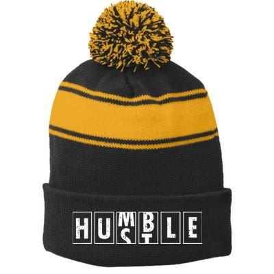 Humble Hustle Odometer Style Graphic Design Stripe Pom Pom Beanie