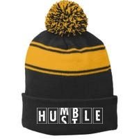 Humble Hustle Odometer Style Graphic Design Stripe Pom Pom Beanie