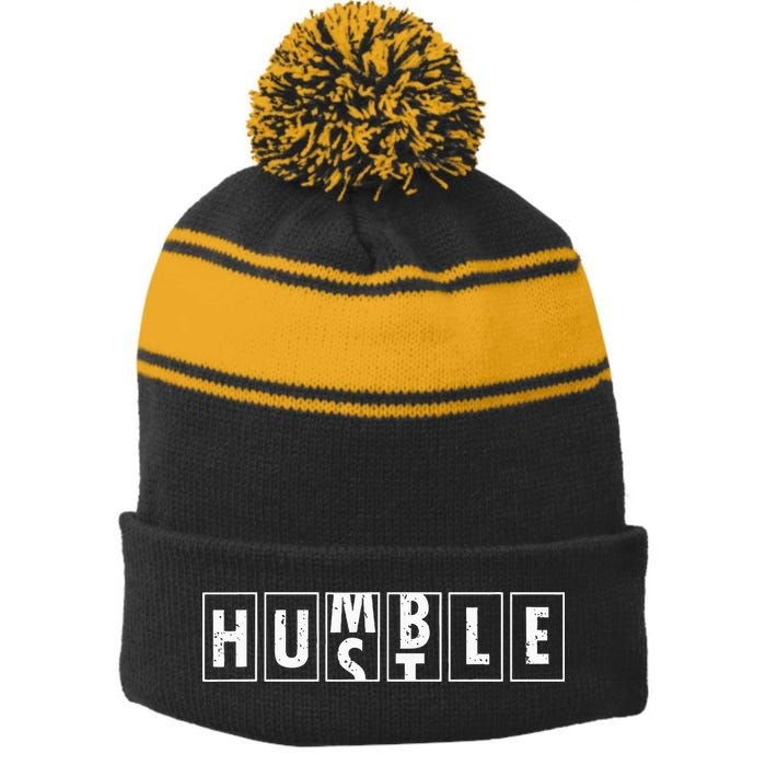Humble Hustle Odometer Style Graphic Design Stripe Pom Pom Beanie