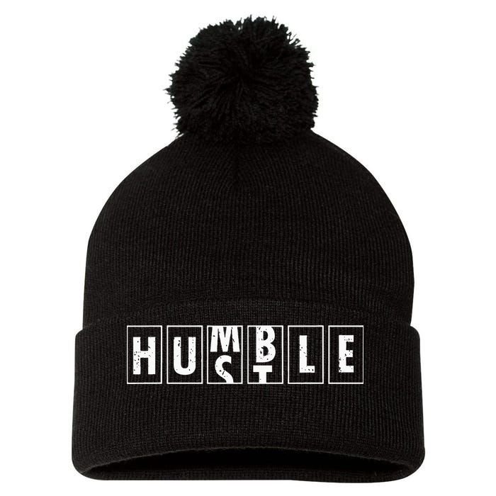 Humble Hustle Odometer Style Graphic Design Pom Pom 12in Knit Beanie