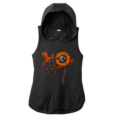 Hummingbird Holding Orange Ribbon Kidney Cancer Awareness Ladies PosiCharge Tri-Blend Wicking Draft Hoodie Tank