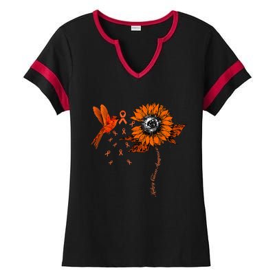 Hummingbird Holding Orange Ribbon Kidney Cancer Awareness Ladies Halftime Notch Neck Tee