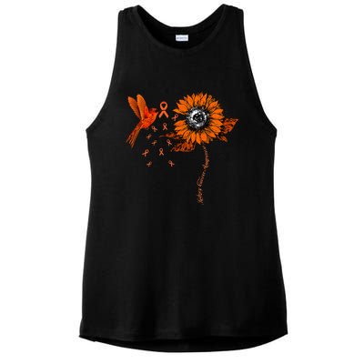 Hummingbird Holding Orange Ribbon Kidney Cancer Awareness Ladies PosiCharge Tri-Blend Wicking Tank