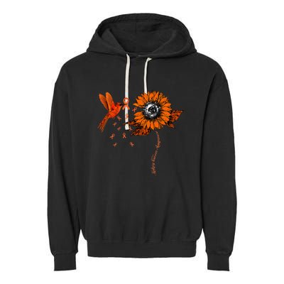 Hummingbird Holding Orange Ribbon Kidney Cancer Awareness Garment-Dyed Fleece Hoodie