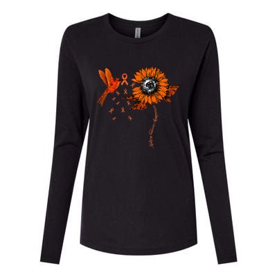 Hummingbird Holding Orange Ribbon Kidney Cancer Awareness Womens Cotton Relaxed Long Sleeve T-Shirt