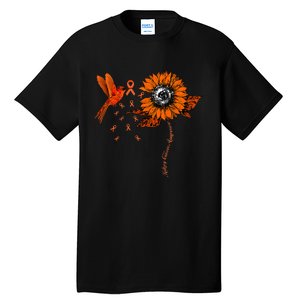 Hummingbird Holding Orange Ribbon Kidney Cancer Awareness Tall T-Shirt