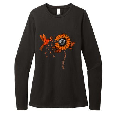 Hummingbird Holding Orange Ribbon Kidney Cancer Awareness Womens CVC Long Sleeve Shirt