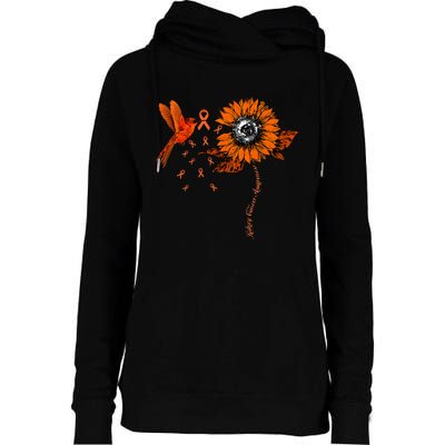 Hummingbird Holding Orange Ribbon Kidney Cancer Awareness Womens Funnel Neck Pullover Hood