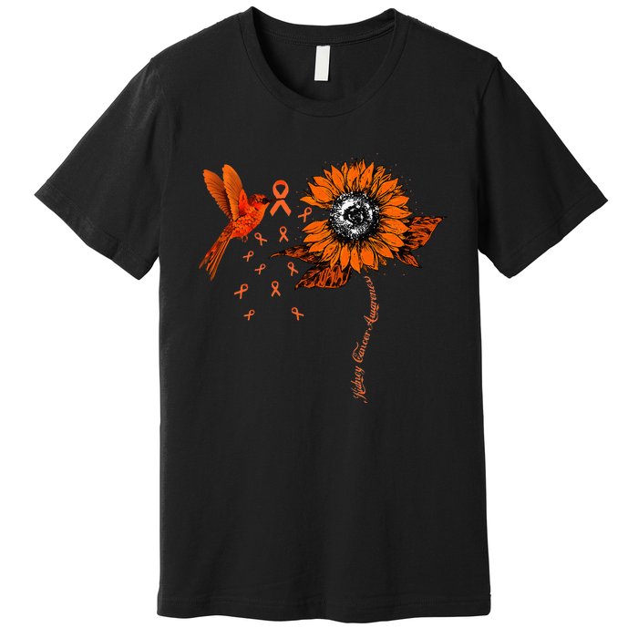 Hummingbird Holding Orange Ribbon Kidney Cancer Awareness Premium T-Shirt