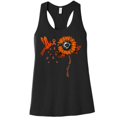 Hummingbird Holding Orange Ribbon Kidney Cancer Awareness Women's Racerback Tank