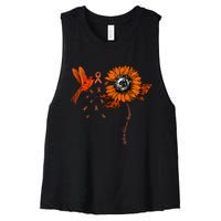 Hummingbird Holding Orange Ribbon Kidney Cancer Awareness Women's Racerback Cropped Tank