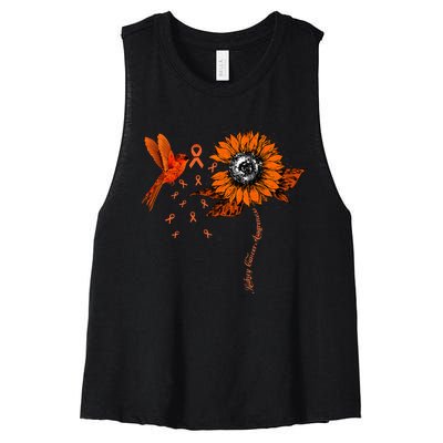 Hummingbird Holding Orange Ribbon Kidney Cancer Awareness Women's Racerback Cropped Tank