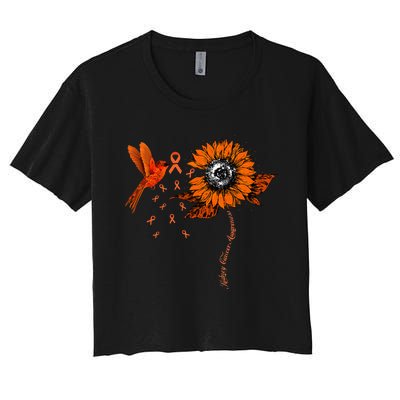 Hummingbird Holding Orange Ribbon Kidney Cancer Awareness Women's Crop Top Tee