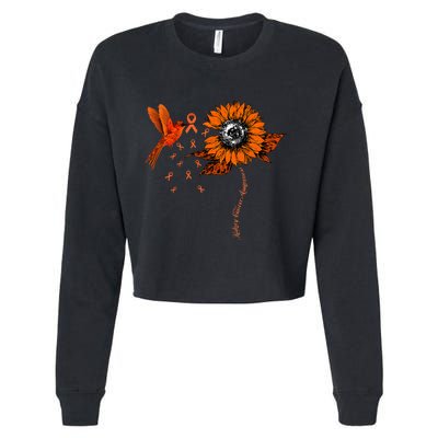 Hummingbird Holding Orange Ribbon Kidney Cancer Awareness Cropped Pullover Crew