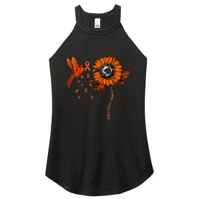 Hummingbird Holding Orange Ribbon Kidney Cancer Awareness Women's Perfect Tri Rocker Tank