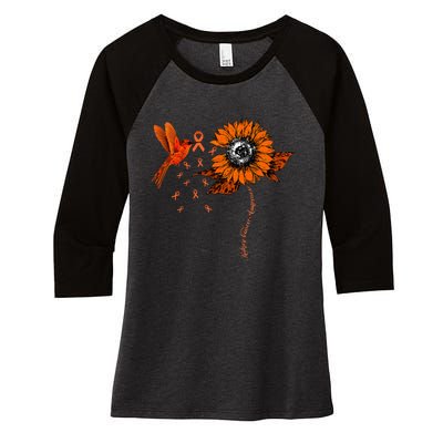 Hummingbird Holding Orange Ribbon Kidney Cancer Awareness Women's Tri-Blend 3/4-Sleeve Raglan Shirt