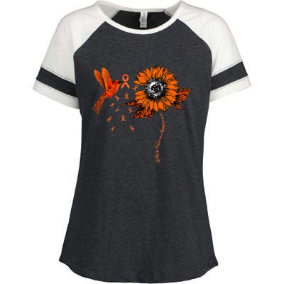 Hummingbird Holding Orange Ribbon Kidney Cancer Awareness Enza Ladies Jersey Colorblock Tee