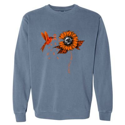 Hummingbird Holding Orange Ribbon Kidney Cancer Awareness Garment-Dyed Sweatshirt